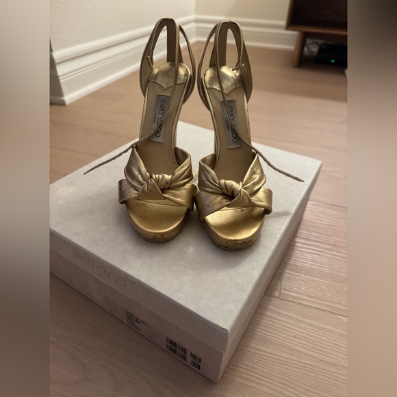 Jimmy Choo Rosie 120 Gold Metallic Nappa Platform Sandals size 37.5 - Picture 2 of 15